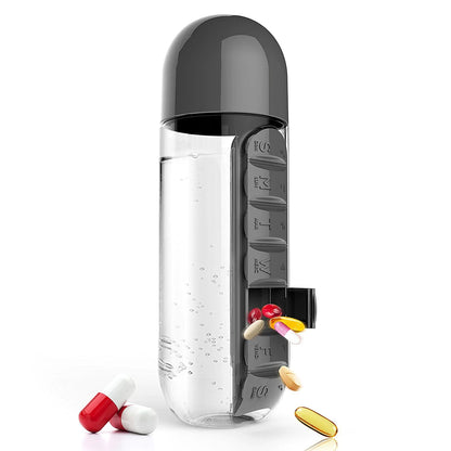 Water Bottle with Built-in Pill Organizer for Daily Supplements