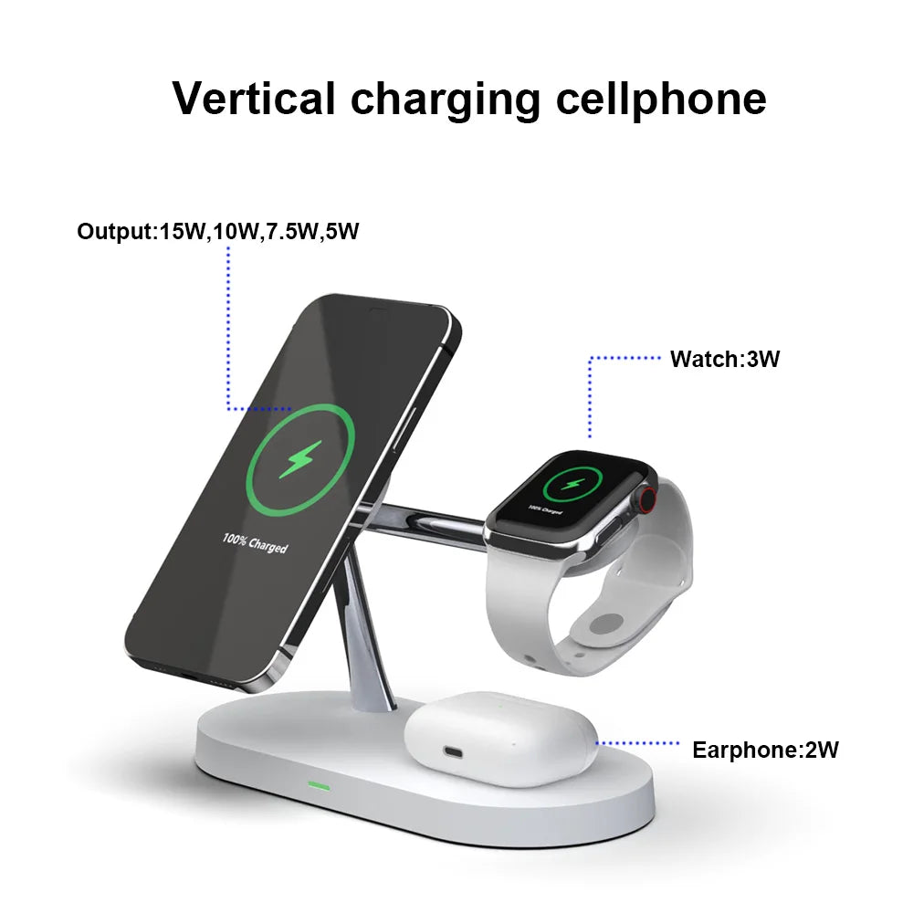 3-in-1 Wireless Charging Stand, Fast Charger for iPhone 12-16, Apple Watch 4-10 & AirPods 2/3 Pro