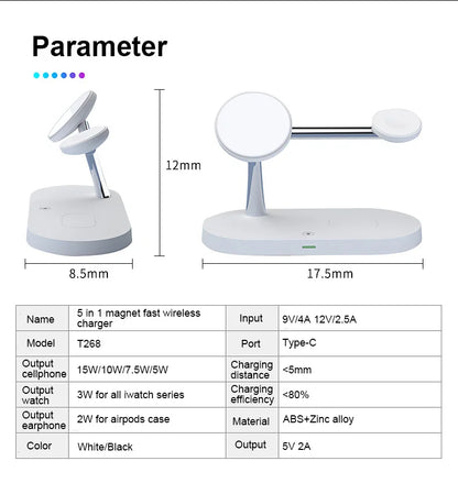 3-in-1 Wireless Charging Stand, Fast Charger for iPhone 12-16, Apple Watch 4-10 & AirPods 2/3 Pro