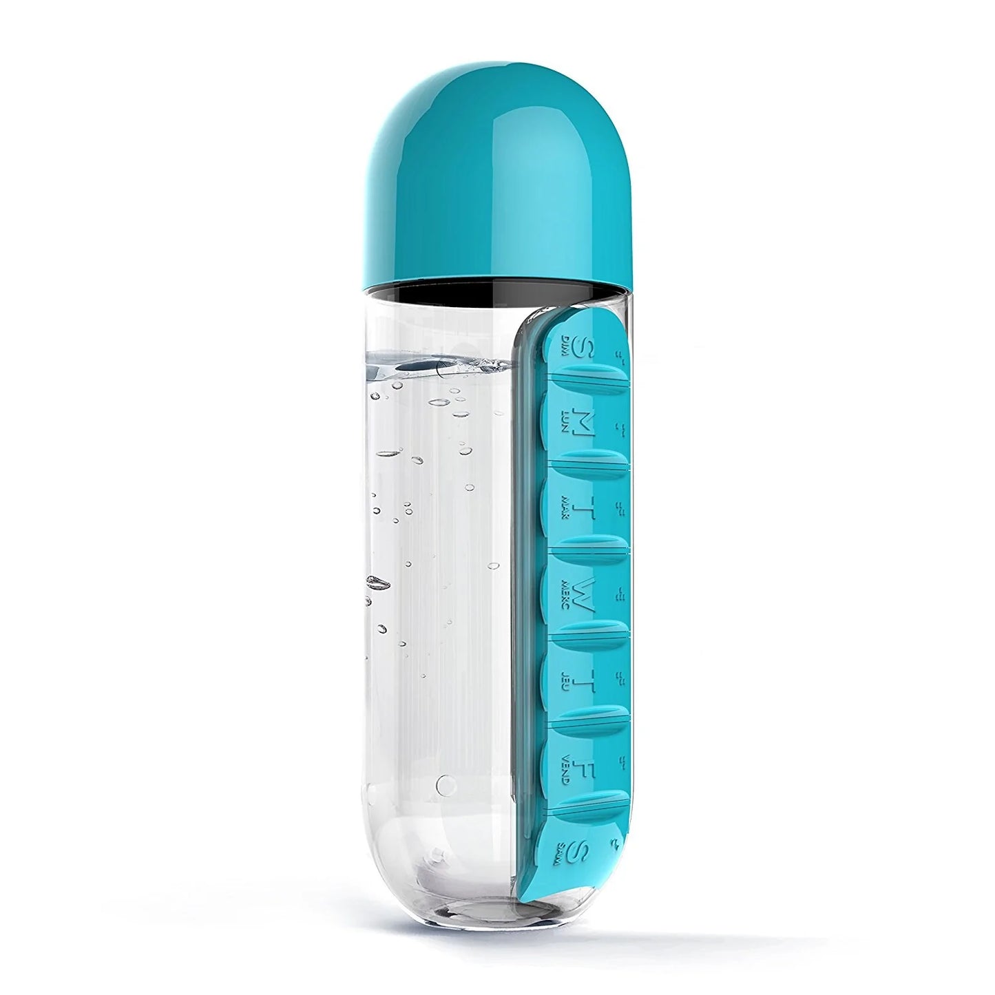 Water Bottle with Built-in Pill Organizer for Daily Supplements