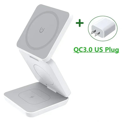 3-in-1 Foldable Magnetic Wireless Charger, Fast Charging Station for iPhone 12-15, Apple Watch & AirPods