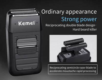 Kemei KM-1102 Cordless Rechargeable Shaver, Twin Blade, Beard Trimmer for Men