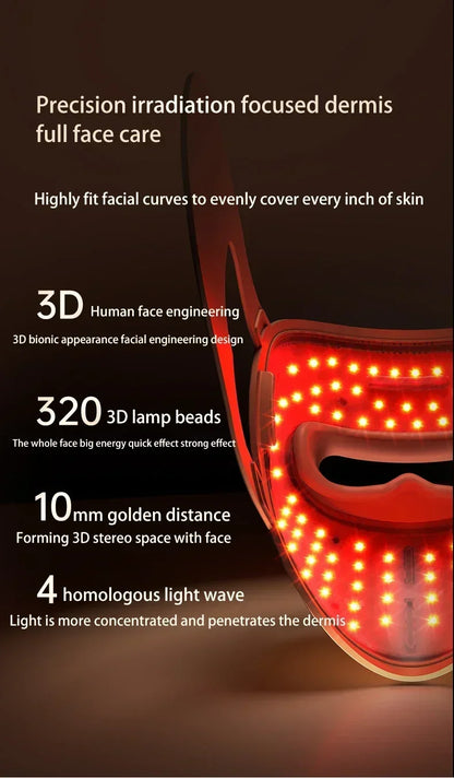 320 LED 4D Photon Facial Mask, Red Light Therapy for Skin Rejuvenation, Anti-Wrinkle & Anti-Acne