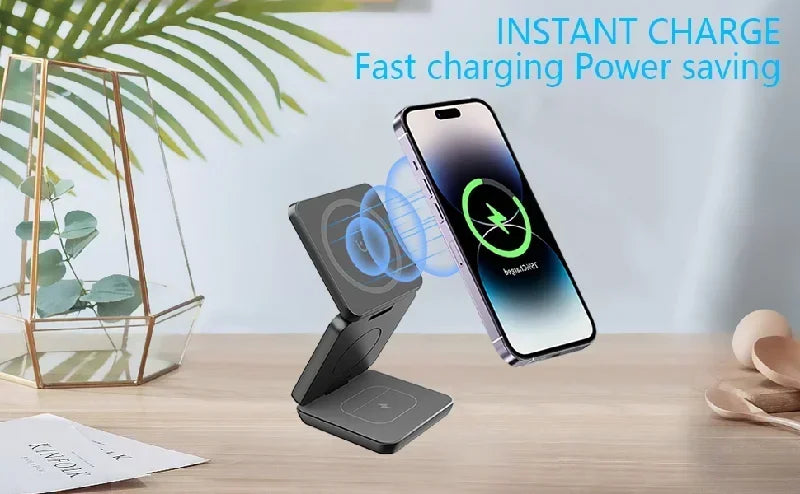 3-in-1 Foldable Magnetic Wireless Charger, Fast Charging Station for iPhone 12-15, Apple Watch & AirPods