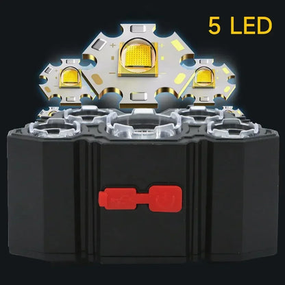 USB Rechargeable LED Headlamp, 5-LED Super Bright, Built-in Battery for Camping & Outdoor Use