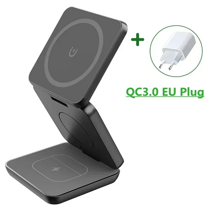 3-in-1 Foldable Magnetic Wireless Charger, Fast Charging Station for iPhone 12-15, Apple Watch & AirPods