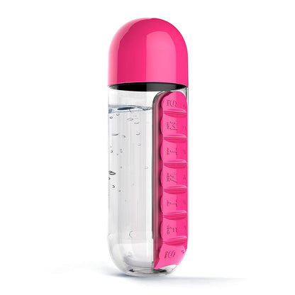 Water Bottle with Built-in Pill Organizer for Daily Supplements