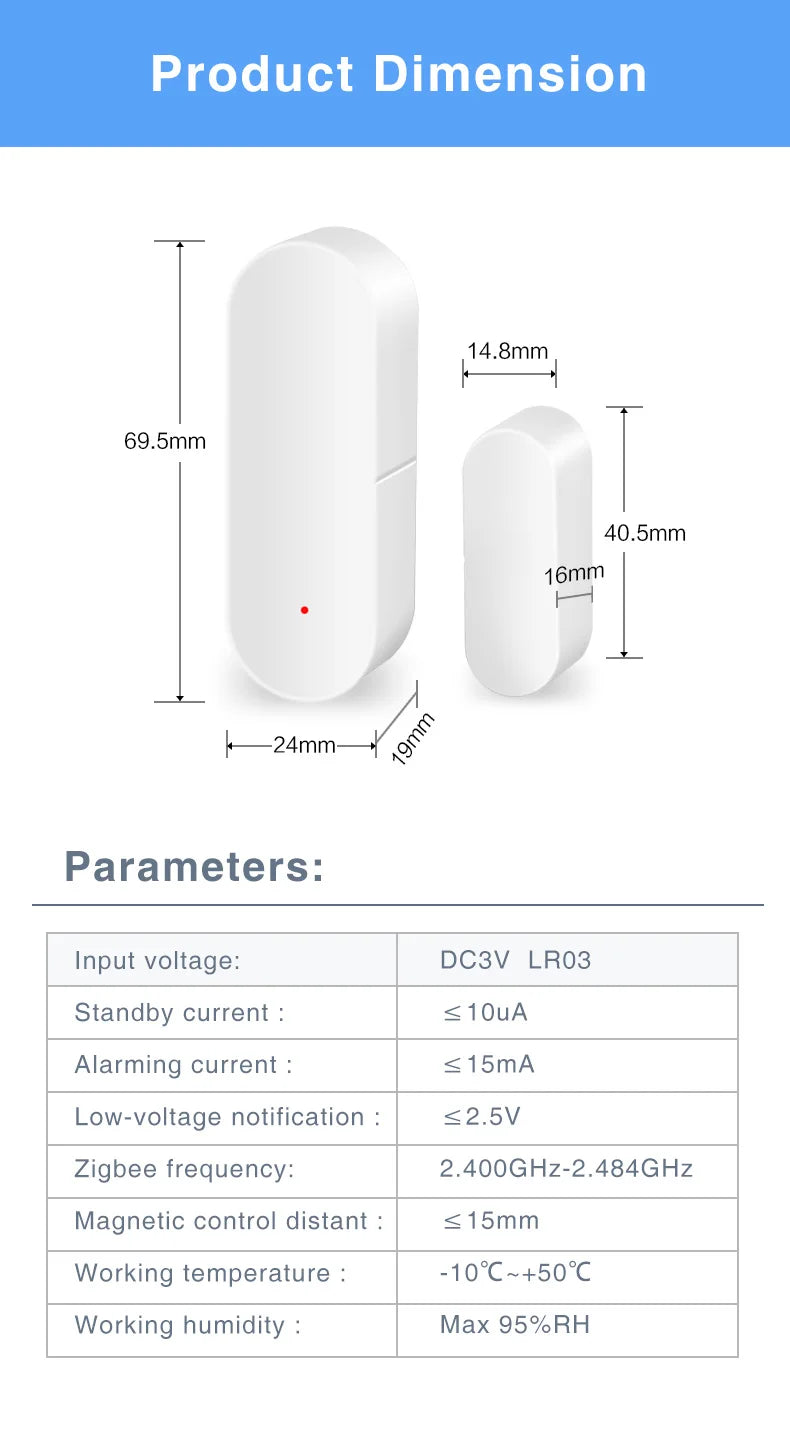 Zigbee Smart Door/Window Sensor, EWeLink App Control, Works with Alexa & Google Home