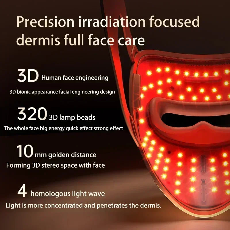 320 LED 4D Photon Facial Mask, Red Light Therapy for Skin Rejuvenation, Anti-Wrinkle & Anti-Acne