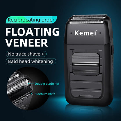 Kemei KM-1102 Cordless Rechargeable Shaver, Twin Blade, Beard Trimmer for Men