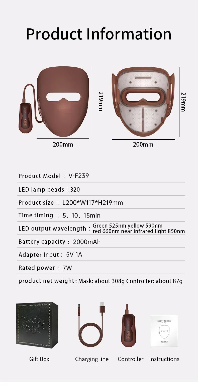 320 LED 4D Photon Facial Mask, Red Light Therapy for Skin Rejuvenation, Anti-Wrinkle & Anti-Acne