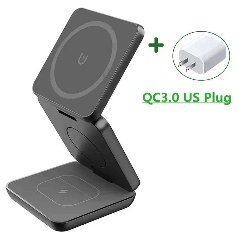 3-in-1 Foldable Magnetic Wireless Charger, Fast Charging Station for iPhone 12-15, Apple Watch & AirPods