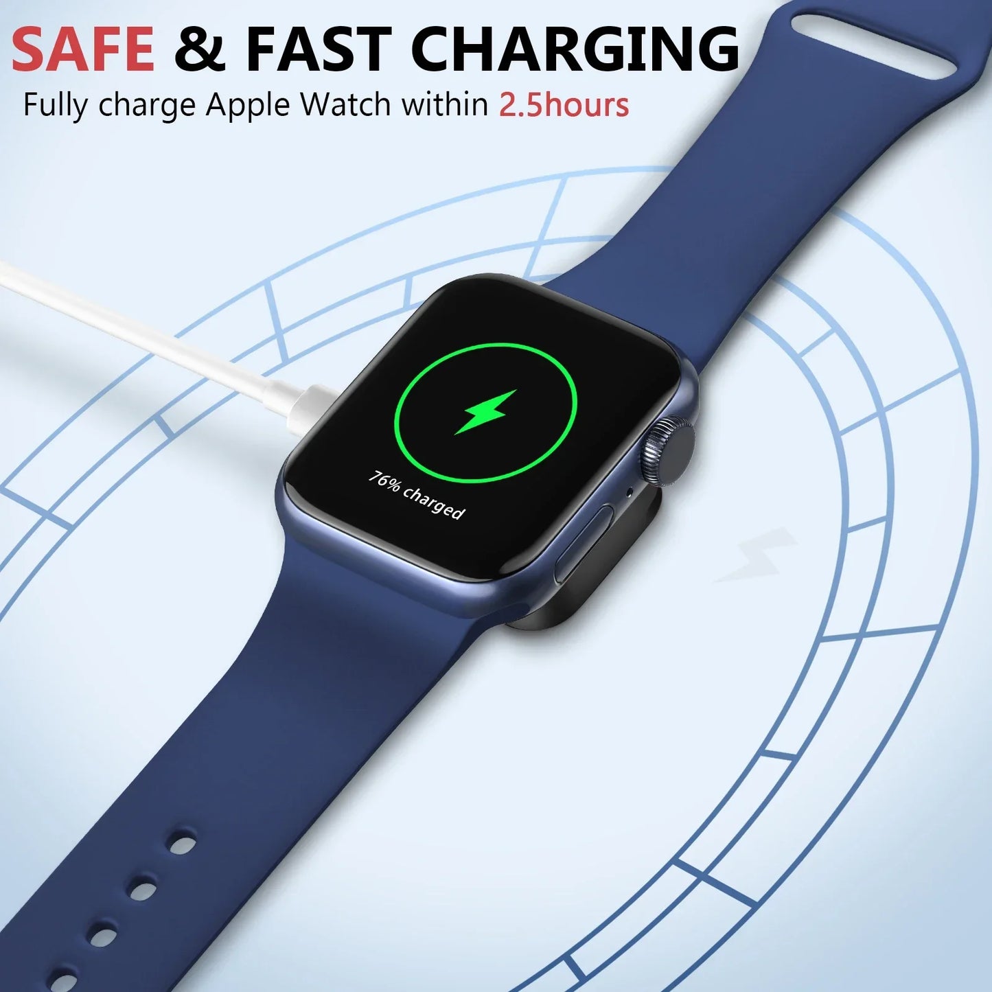 Portable Wireless Watch Fast Charger, Type-C, Compatible with Apple Watch Series 1-9, SE, Ultra