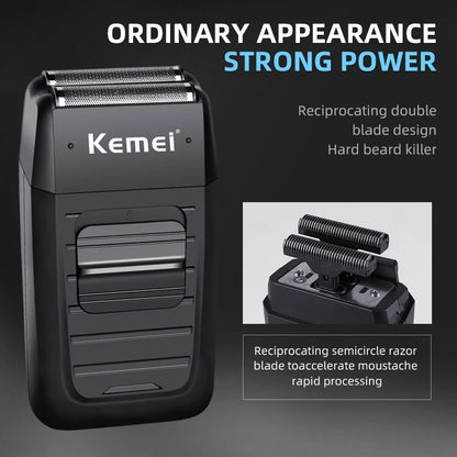 Kemei KM-1102 Cordless Rechargeable Shaver, Twin Blade, Beard Trimmer for Men