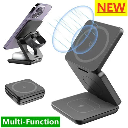 3-in-1 Foldable Magnetic Wireless Charger, Fast Charging Station for iPhone 12-15, Apple Watch & AirPods