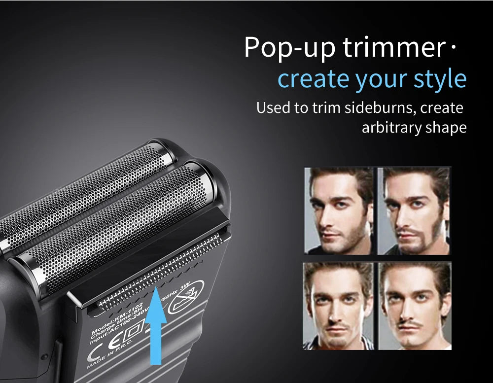 Kemei KM-1102 Cordless Rechargeable Shaver, Twin Blade, Beard Trimmer for Men