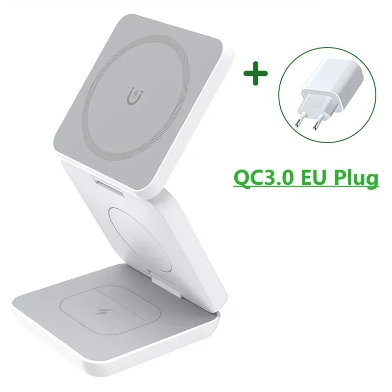 3-in-1 Foldable Magnetic Wireless Charger, Fast Charging Station for iPhone 12-15, Apple Watch & AirPods