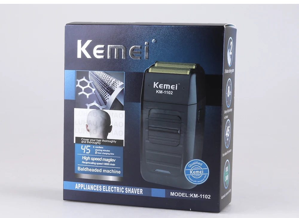 Kemei KM-1102 Cordless Rechargeable Shaver, Twin Blade, Beard Trimmer for Men