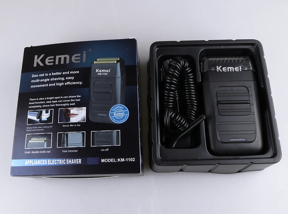 Kemei KM-1102 Cordless Rechargeable Shaver, Twin Blade, Beard Trimmer for Men