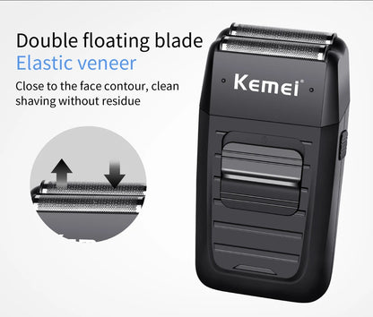 Kemei KM-1102 Cordless Rechargeable Shaver, Twin Blade, Beard Trimmer for Men