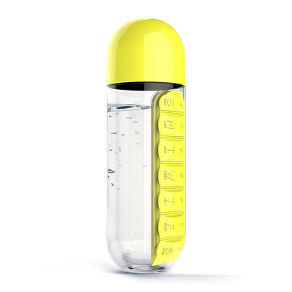 Water Bottle with Built-in Pill Organizer for Daily Supplements